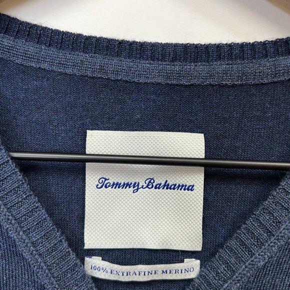 Tommy Bahama Extrafine Merino Wool V Neck Sweater Size L Large Blue - Picture 3 of 5